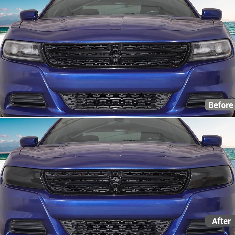 Hoolcar Front Headlight Lamp Cover Guard Trim Bezel Frame Decor Exterior Accessories Compatible with 2015-2023 Dodge Charger, Smoked Black, 2PCs - Image 2